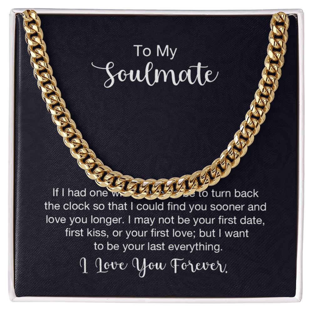 Gold chain necklace on gift box with 'To My Soulmate' love message, Store4Sorts gift jewelry