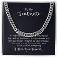 Silver chain necklace on gift box with romantic soulmate message, Store4Sorts jewelry gift.