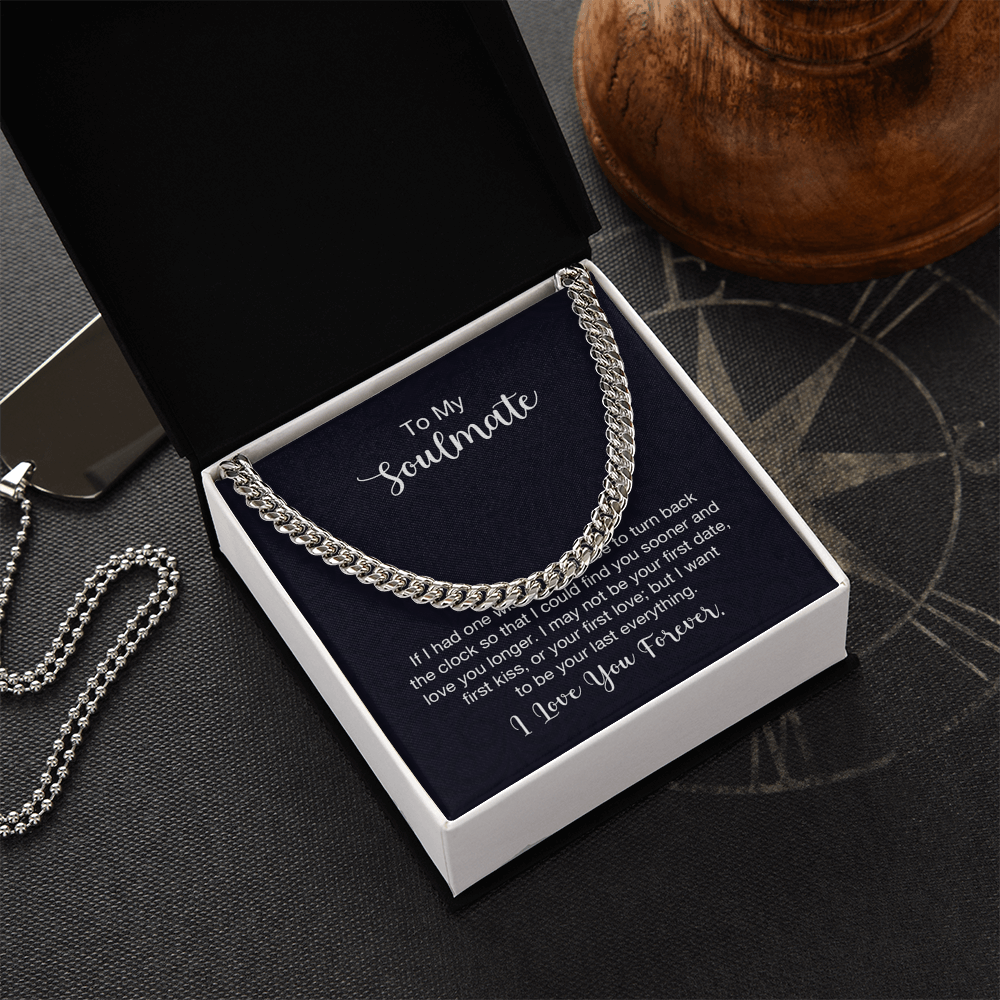 Silver chain necklace in gift box with 'To My Soulmate' message, Store4Sorts jewelry gift idea.