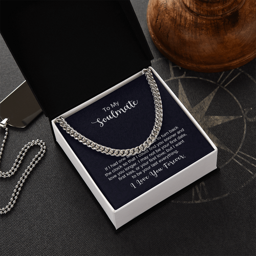 Silver chain necklace in gift box with 'To My Soulmate' message, Store4Sorts jewelry gift idea.