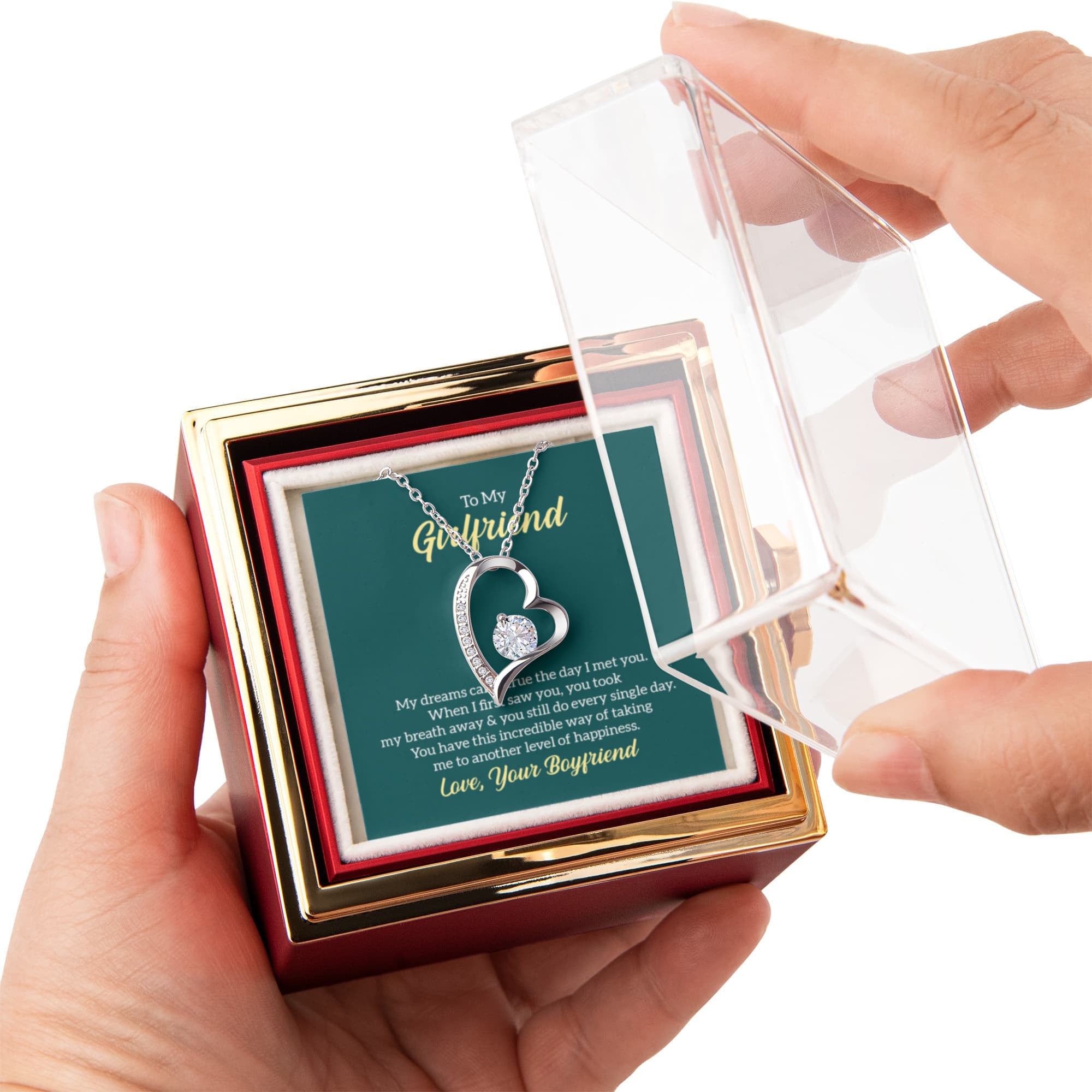 Rotating Rose Box Including Note and Necklace